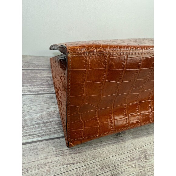 Italian Croc-Embossed Camel Brown Genuine Leather Tote bag Italy, Pristine - Picture 11 of 16